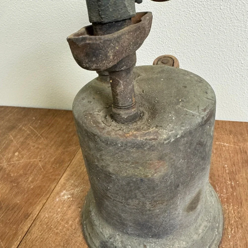 1940s Otto Bernz brass blowtorch wood handle Rochester NY Rusty Man Cave Decor